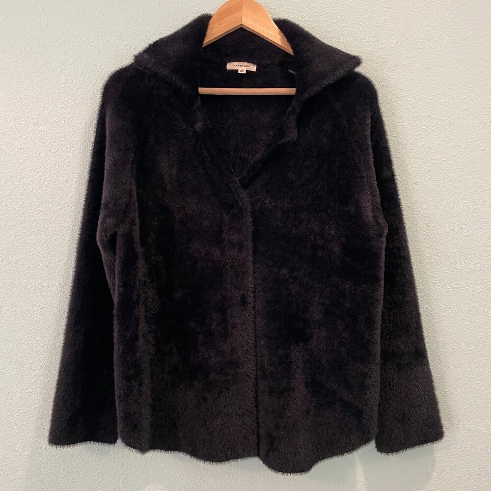 Max Studio Black Faux Fur Coat Jacket Size Small